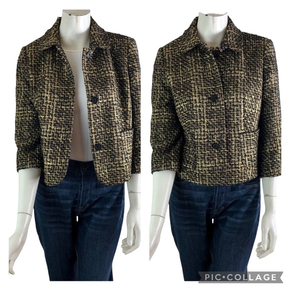 MICHAEL Michael Kors Jackets & Blazers - MICHAEL Michael Kors MK Size 8 Gold Tweed Wool Blend Cropped Blazer Lined